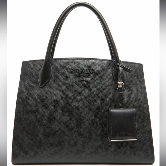 Prada Black Saffiano Leather Medium Monochrome Tote Bag - Picture 8 of 8